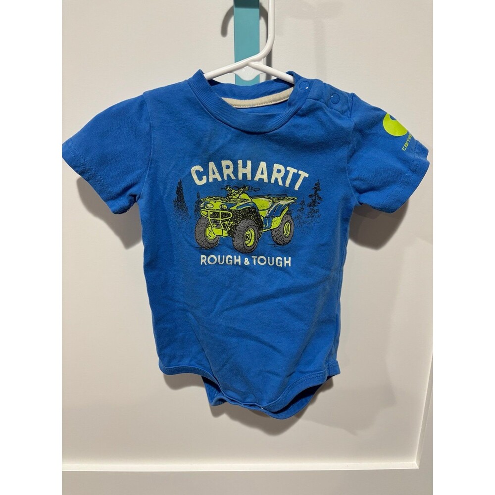 Carhartt Baby 12M Rough & Tough ATV Graphic Bodysuit Blue 100% Cotton